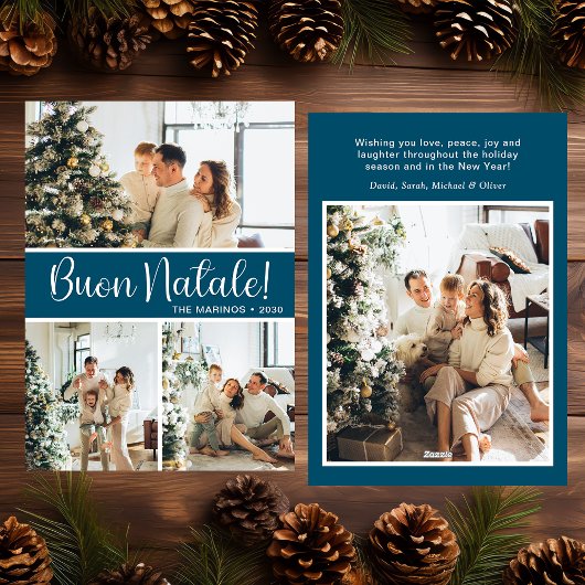 Buon Natale 4 Photo Flat Holiday Card Feestdagenkaart