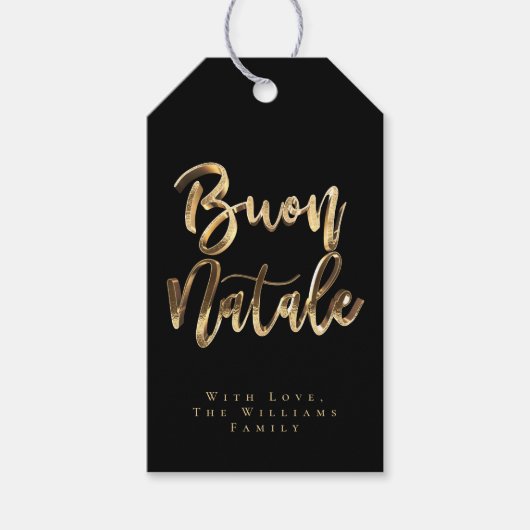 Buon Natale Black en Gold Chic Italy Kerstmis Cadeaulabel (Voorkant)