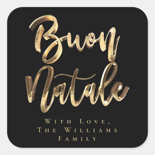 Buon Natale Black en Gold Chic Italy Kerstmis Vierkante Sticker (Voorkant)