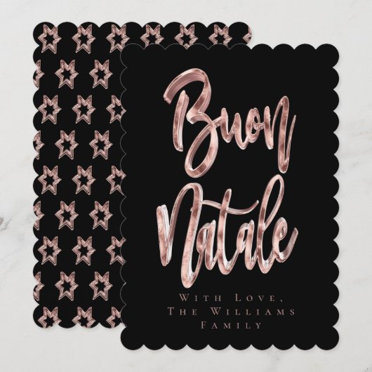 Buon Natale Black en Roos Gold Italiaans kerstfees Feestdagenkaart (Voorkant / Achterkant)