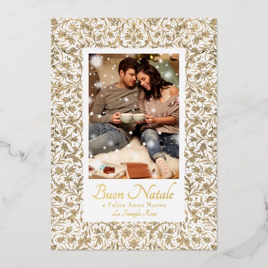 Buon Natale  Bloemenfoto Folie Feestdagenkaart (Voorkant)