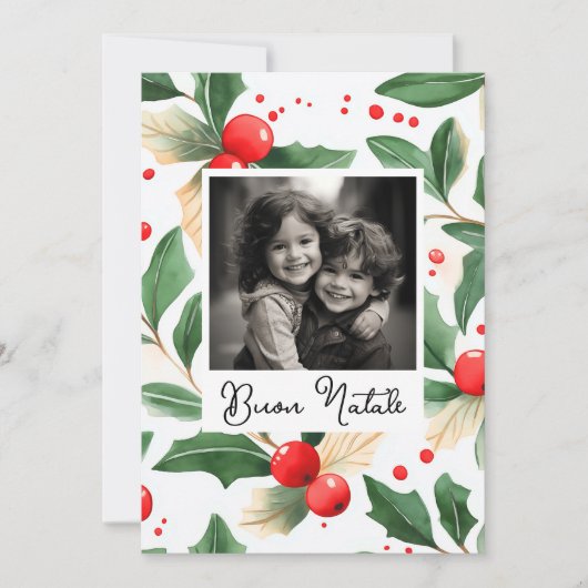 Buon Natale Christmas Kaart Feestelijke Holly Art (Voorkant)