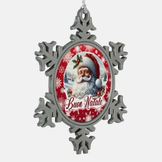 Buon Natale con Babbo Natale Tin Sneeuwvlok Ornament (Links)