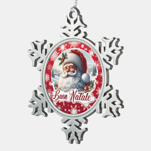 Buon Natale con Babbo Natale Tin Sneeuwvlok Ornament (Rechts)