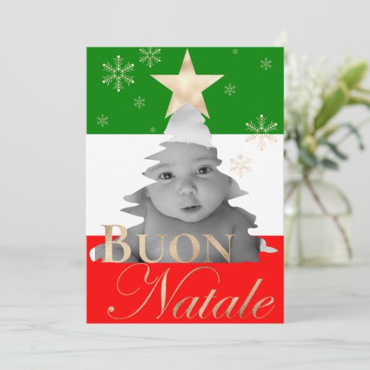 Buon Natale Custom Photo Italiaanse kerstboom Feestdagenkaart (Staand voorkant)