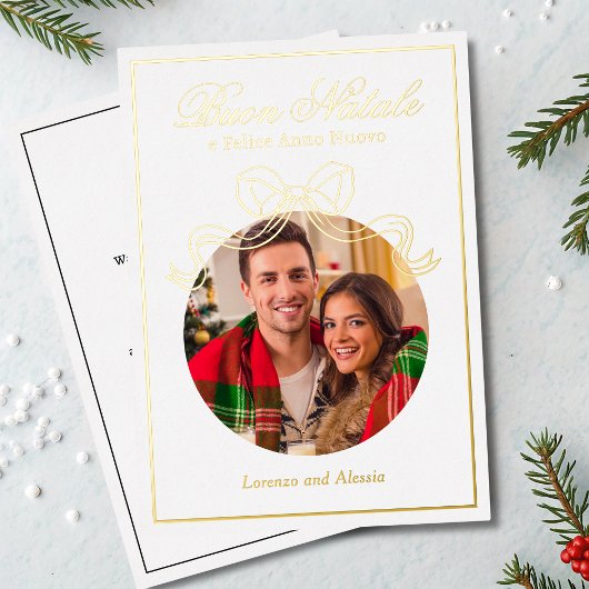 Buon Natale e Felice Anno Nuovo Coquette Bow Foto Folie Feestdagenkaart