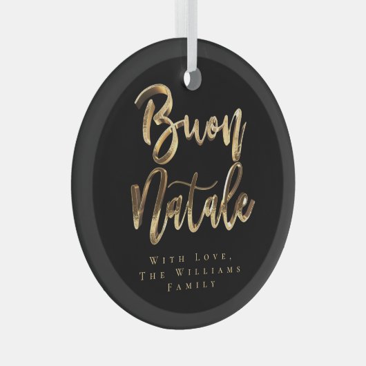Buon Natale Elegant Black en Gold Italiaans script Glas Ornament (Voorkant Rechts)