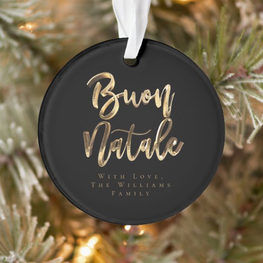 Buon Natale Elegant Black en Gold Italiaans script Ornament (Boom)