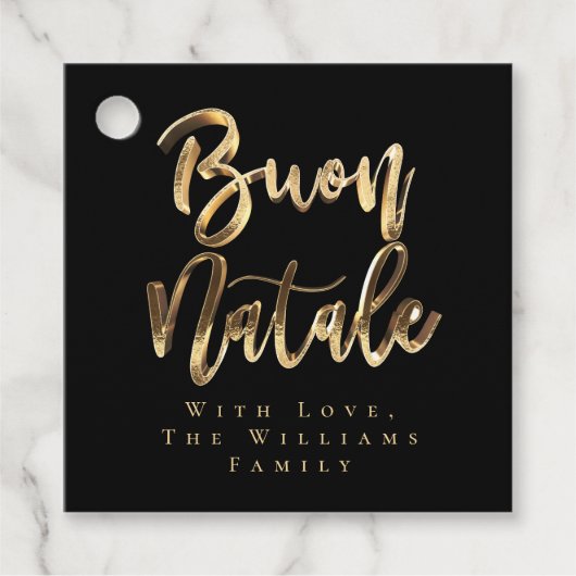 Buon Natale Elegant Black Gold Italiaans kerstfees Bedankjes Labels (Voorkant)