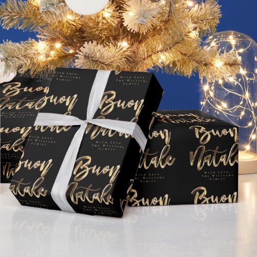 Buon Natale Elegant Black Gold Script Italiaans Cadeaupapier (Feestdagen)