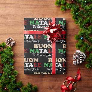 Buon Natale Familienaam Italiaans Kerstmis op Zwar Cadeaupapier