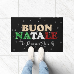 Buon Natale familienaam Italiaanse Kerst op zwart Deurmat