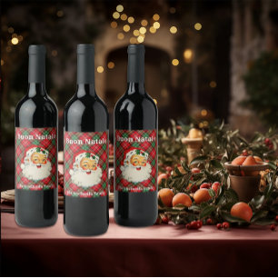 Buon Natale (familienaam) kerstman Wijn Etiket