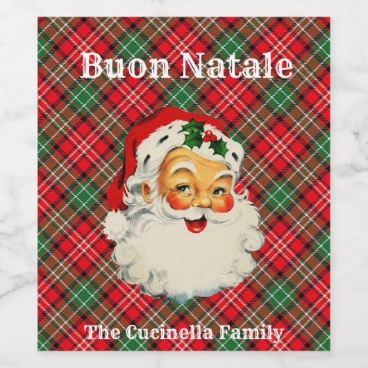 Buon Natale (familienaam)  kerstman Wijn Etiket (Enkel label)