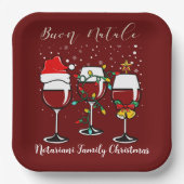 Buon Natale Festive Wine Glass Italiaans kerstfees Papieren Bordje (Voorkant)
