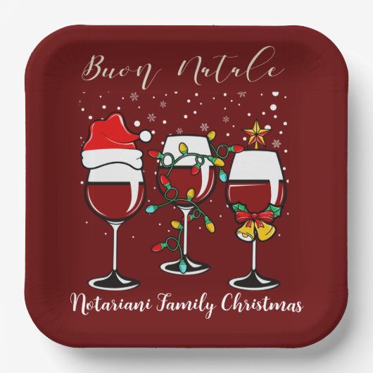 Buon Natale Festive Wine Glass Italiaans kerstfees Papieren Bordje (Voorkant)