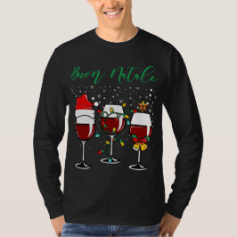 Buon Natale Festive Wine Glass Italiaans kerstfees T-shirt