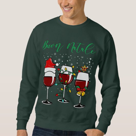 Buon Natale Festive Wine Glass Italiaans kerstfees Trui (Voorkant)