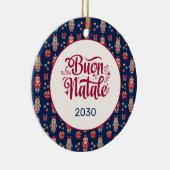 Buon Natale Folk Santa Reindeer Blue Keramisch Ornament (Rechts)