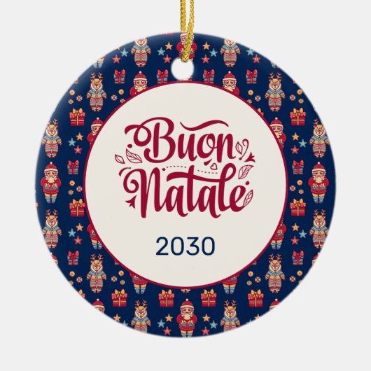 Buon Natale Folk Santa Reindeer Blue Keramisch Ornament (Voorkant)