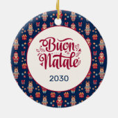 Buon Natale Folk Santa Reindeer Blue Keramisch Ornament (Achterkant)