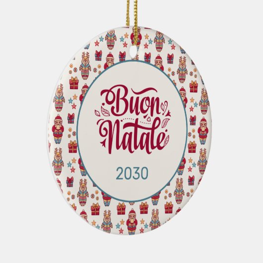 Buon Natale Folk Santa Reindeer Cream Custom Keramisch Ornament (Rechts)