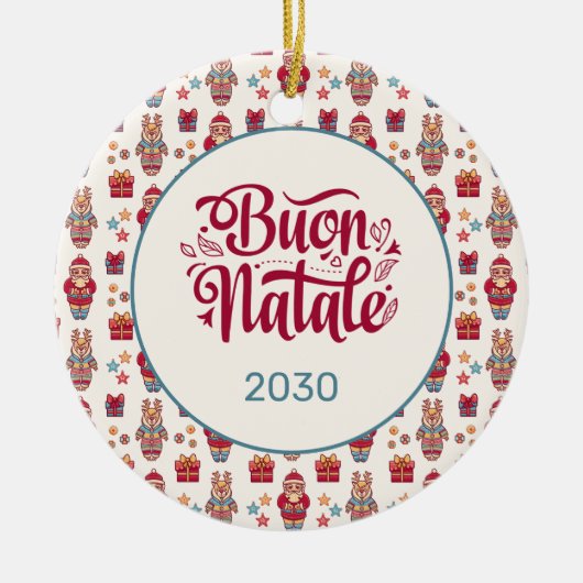 Buon Natale Folk Santa Reindeer Cream Custom Keramisch Ornament (Voorkant)