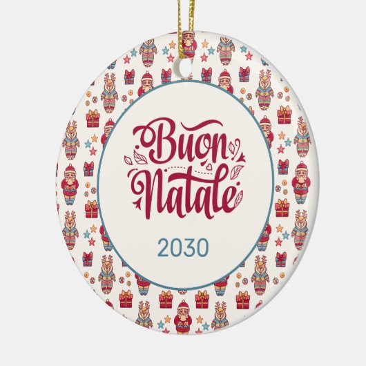 Buon Natale Folk Santa Reindeer Cream Custom Keramisch Ornament (Links)