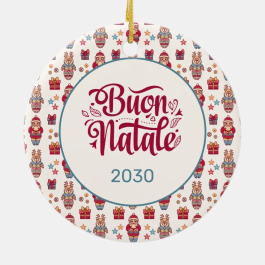 Buon Natale Folk Santa Reindeer Cream Custom Keramisch Ornament (Achterkant)