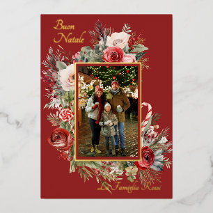 Buon Natale Foto Bloemen Folie Vakantie Kaart