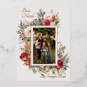 Buon Natale Foto Bloemen Folie Vakantie Kaart