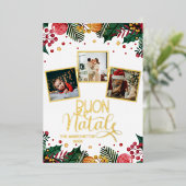 Buon Natale Foto Collage Red Holly Berries Folie Feestdagenkaart (Staand Voorkant)
