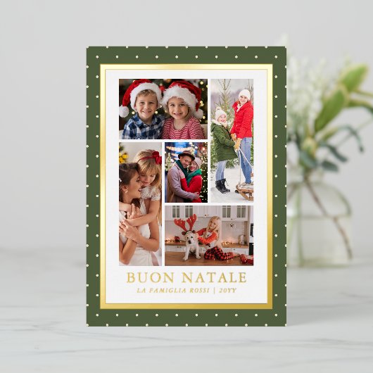 Buon Natale Fotocollage Eenvoudig Modern Folie Feestdagenkaart (Staand Voorkant)