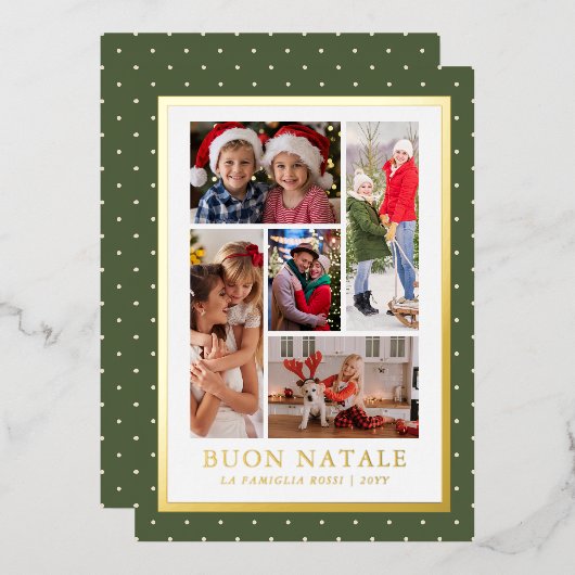 Buon Natale Fotocollage Eenvoudig Modern Folie Feestdagenkaart (Voorkant / Achterkant)