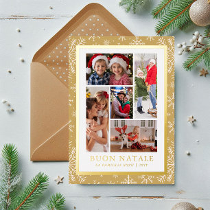 Buon Natale Fotocollage Gouden Winter Sneeuwvlok Folie Feestdagenkaart
