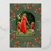 Buon Natale Fotocollage Waterverf Bloemen Folie Feestdagenkaart (Voorkant)