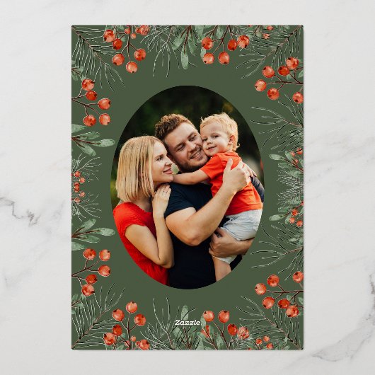 Buon Natale Fotocollage Waterverf Bloemen Folie Feestdagenkaart (Achterkant)