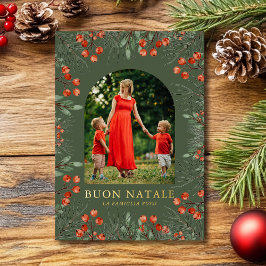 Buon Natale Fotocollage Waterverf Bloemen Folie Feestdagenkaart