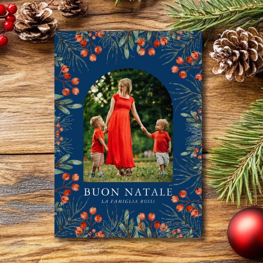Buon Natale Fotocollage Waterverf Bloemen Folie Feestdagenkaart