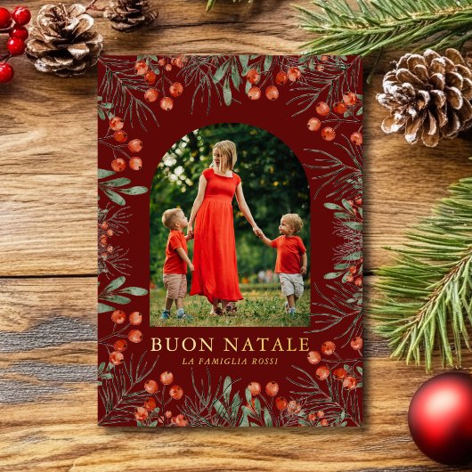 Buon Natale Fotocollage Waterverf Bloemen Folie Feestdagenkaart