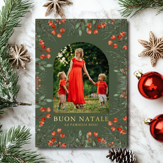 Buon Natale Fotocollage Waterverf Bloemen Folie Feestdagenkaart