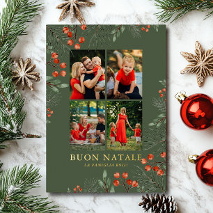 Buon Natale Fotocollage Waterverf Bloemen Folie Feestdagenkaart