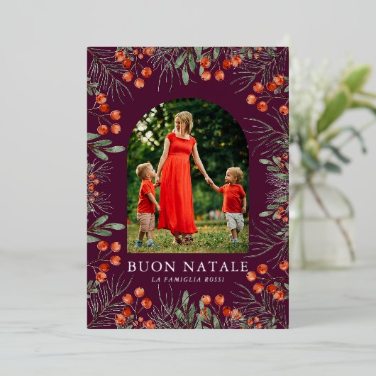 Buon Natale Fotocollage Waterverf Bloemen Folie Feestdagenkaart (Staand Voorkant)