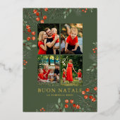 Buon Natale Fotocollage Waterverf Bloemen Folie Feestdagenkaart (Voorkant)