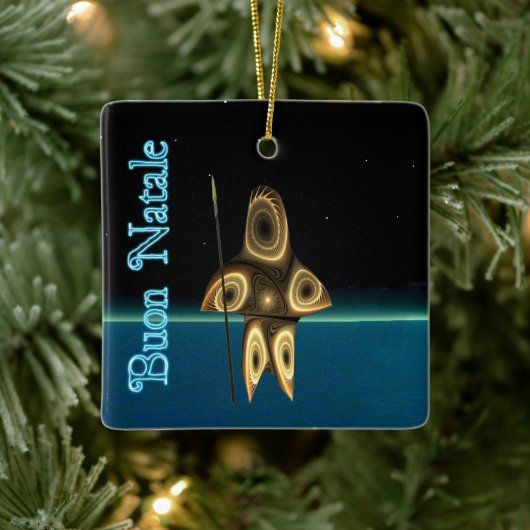 Buon Natale - Fractal Inuit Hunter Keramisch Ornament (Boom)