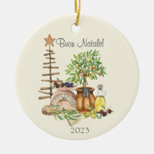 Buon Natale Gepersonaliseerde rustieke Italiaanse  Keramisch Ornament
