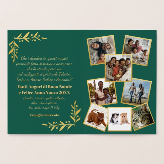 Buon Natale Gold Berries Groene foto Collage Folie Kaarten (Binnen)
