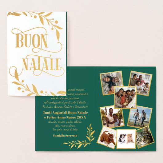 Buon Natale Gold Berries Groene foto Collage Folie Kaarten (Display)