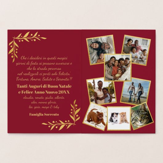 Buon Natale Gold Berries Red Photo Collage Folie Kaarten (Binnen)