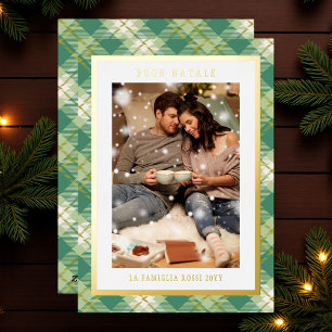 Buon Natale Green Plaid Tartan Foto Folie Feestdagenkaart
